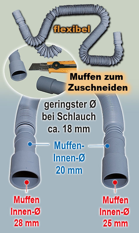 Flexibler Ablaufschlauch / ausziehbar von 0,5m bis 2m