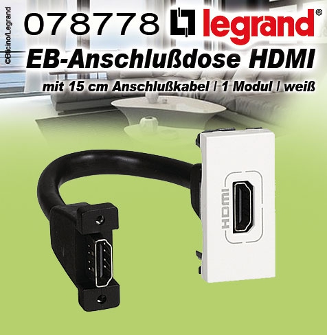 Legrand EB-Anschlußdose HDMI mit 15 cm Anschlußkabel / 1 Modul / weiß