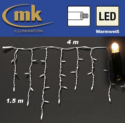 LED GIANT ICE LITE® 304 Eiszapfenvorhang 230V / 4 m x 1,5 m / 14W / koppelbar / IP67 für den Aussenbereich / warmweiß / weißes Kabel