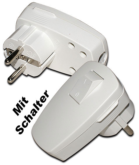 Schuko-Winkelstecker mit 2-poligem Schalter / 16A / weiß