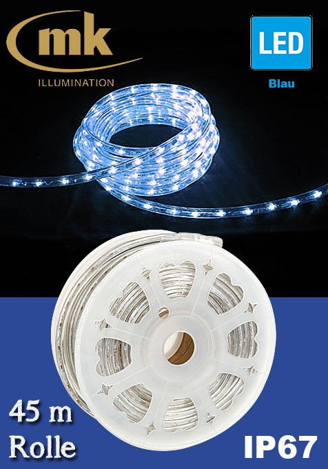 LED Rope Light 30 PVC-Lichtschlauch mit 1.350 blauen LEDs / 45m Rolle / 220-240V/ 2.400 K / 157,5 W / für den Aussenbereich IP67 / 1m / Segment / kürzbar per 1m
