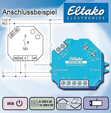 Eltako analog einstellbares Multifunktions-Zeitrelais MFZ61DX-UC Doseneinbau - 1 Schließer potentialfrei 10A/250V AC