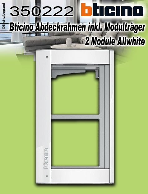 Bticino Abdeckrahmen inkl. Modulträger, 2 Module Allwhite / 235 x 138 x 15 mm