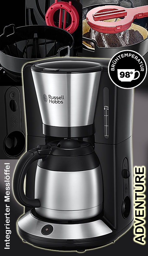 Adventure Thermo-Kaffeemaschine 1.100 Watt mit WhirlTech-Brühtechnologie für ein hervorragendes Aroma mit 1 l Fassungsvermögen für 8 Tassen
