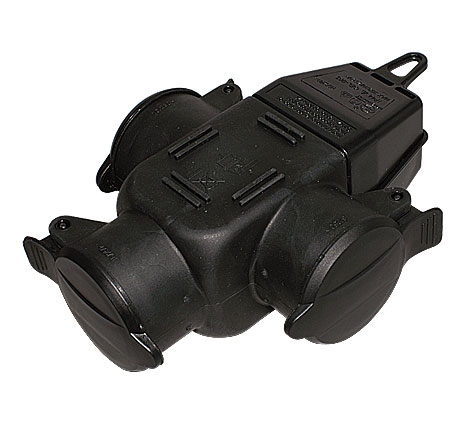 3-fach Gummi Hängekupplung IP44 mit Deckel, Kinderschutz und zentraler Kabeleinführung / max. 3.680 Watt / 16A