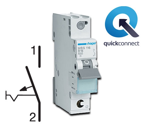 Hager Leitungsschutzschalter 1-polig / 6kA / 16A / Quick Connect / 1 Modul - Kennlinie B
