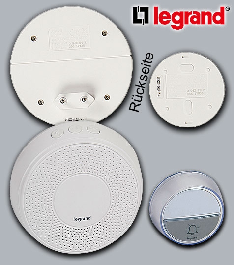 Legrand Funkgong-Set Komfort IP44 weiß mit 15 Ruftönen - Netzbetrieb 220-240V
