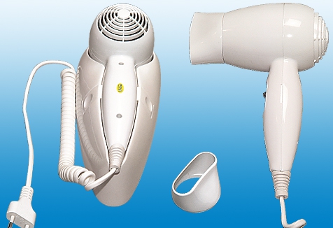 Wandhaarfön Mistral mit Klickschalter, einer abnehmbaren Ondulierdüse und einer Wandhalterung / 1.250 W