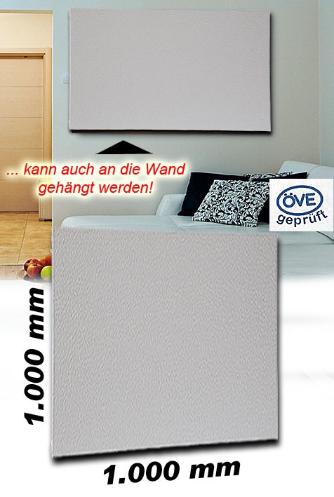 Infrarotheizpaneel Victory HVH900V mit 1,5m Zuleitung und Uni-Stecker weiß - für die Wand- und Deckenmontage IP44 / 900W / 230V / 1.100 x 1.000 x 30 mm