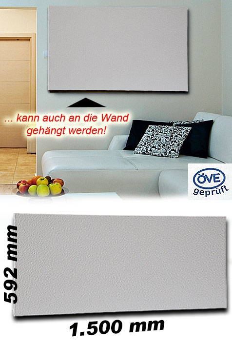 Infrarotheizpaneel Victory HVH900L mit 1,5m Zuleitung und Uni-Stecker weiß - für die Wand- und Deckenmontage IP44 / 900W / 230V / 1.500 x 592 x 30 mm