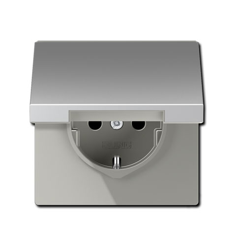 Jung Schuko Steckdose Metall mit Klappdeckel 16 A 250 V AC / Serie LS Aluminium