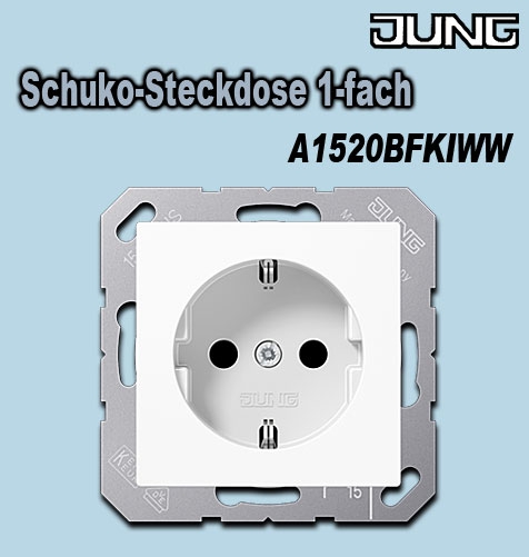 Schuko-Steckdose 1-fach 16 A 250 V mit Berührungsschutz, bruchsicher, mit Federklemmen für starre Leiter bis 2,5 mm² 55 x 55 mm / Thermoplast alpinweiß