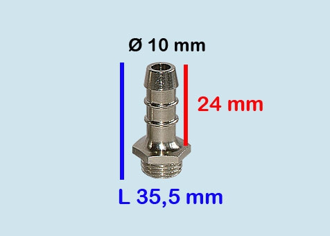 Verschraubung aus Nickel 1/4 Zoll AG / Gesamtlänge 35,5 mm / Tüllenlänge 24 mm / Ø 10 mm