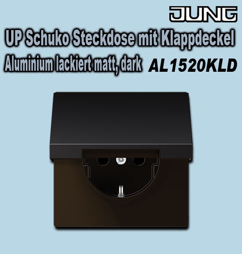 Jung UP Schuko Steckdose mit Klappdeckel (mit Rückstellfeder) 16A 250V / 70 x 70 mm / Aluminium lackiert matt, dark
