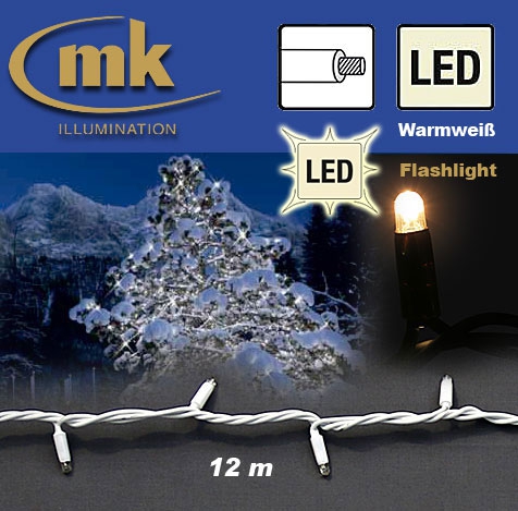 LED STRING LITE® 120 Außenlichterkette 120 teilig / 12 m / 10,5W / koppelbar / IP67 für den Aussenbereich / warmweiß / Flashlight / weißes Kabel