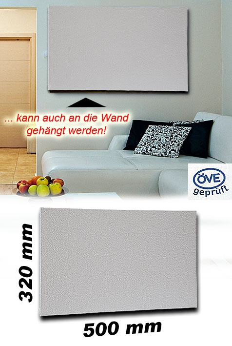 Infrarotheizpaneel Victory HVH100 mit 1,5m Zuleitung und Uni-Stecker weiß - für die Wand- und Deckenmontage IP44 / 100W / 230V / 500 x 320 x 30 mm