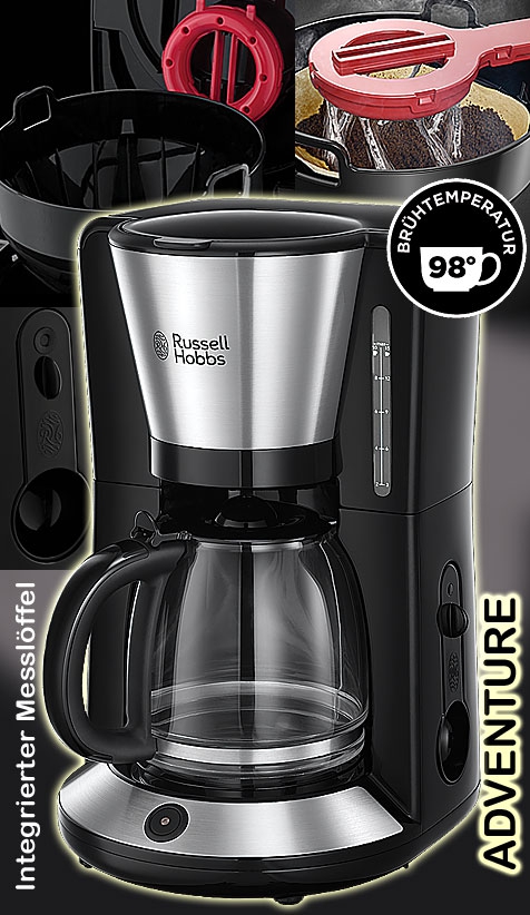 Adventure Glas-Kaffeemaschine 1.100 Watt mit WhirlTech-Brühtechnologie für ein hervorragendes Aroma mit 1,25 l Fassungsvermögen für 10 Tassen