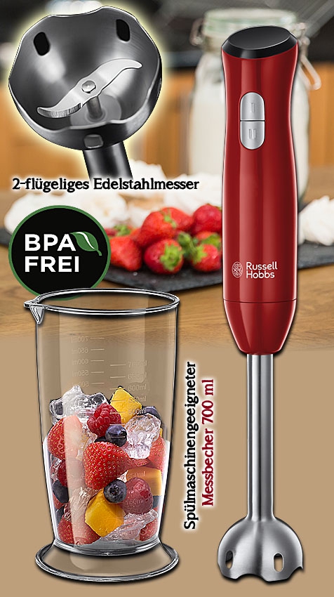 Desire Stabmixer mit 2 Geschwindigkeitsstufen, abnehmbarem Edelstahl-Mixfuß und 700 ml Messbecher spülmaschinengeeignet / 500 Watt
