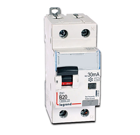 Legrand FI / LS Schutzschalter, 1-polig + mitschaltendem Neutralleiter DX3  FILS B20 A, 1-polig+N, 6 kA, 30 mA, Typ AC - Kennlinie B