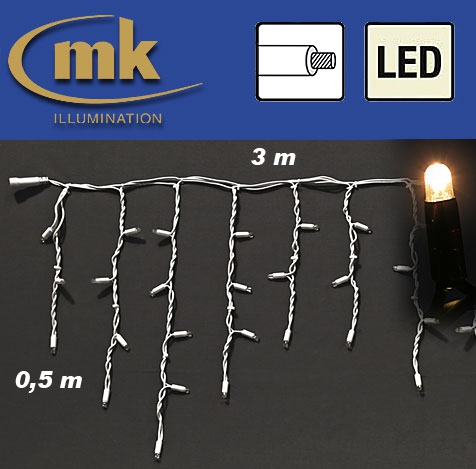 LED ICE LITE® 114 Eiszapfenvorhang 230V / 3 m x 0,5 m / 7W / koppelbar / IP67 für den Aussenbereich / warmweiß / weißes Kabel