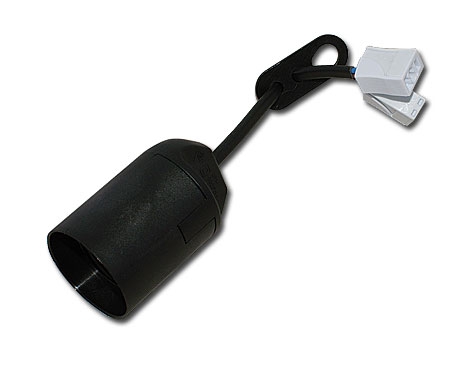 Baustellenfassung E27 mit 13 cm Zuleitung, Zugentlastung und Steckklemme