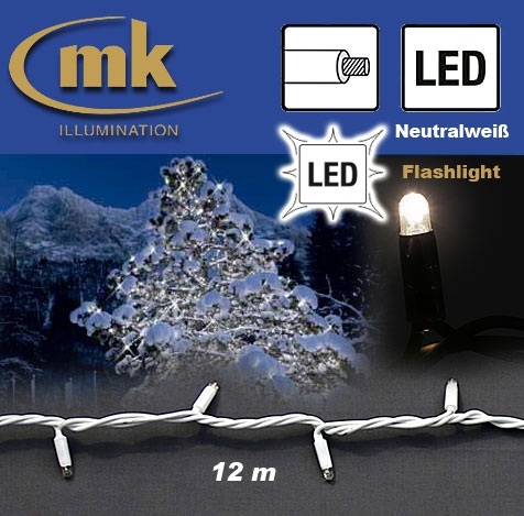 LED STRING LITE® 120 Außenlichterkette 120 teilig / 12 m / 10,5W / koppelbar / IP67 für den Aussenbereich / Neutralweiß / Flashlight / weißes Kabel