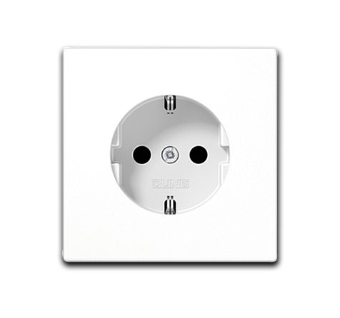 Jung UP Schuko Steckdose 1-fach mit Federklemmen, 70 x 70 mm / 16 A / 250VAC / Duroplast Alpinweiß glänzend