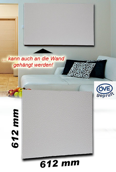 Infrarotheizpaneel Victory HVH300 62,5R mit 1,5m Zuleitung und Uni-Stecker weiß - für die Wand- und Deckenmontage IP44 / 300W / 230V / 612 x 612 x 30 mm