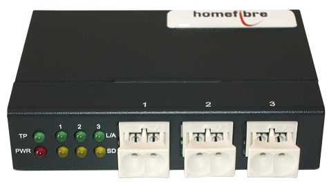 Optischer 3-Port Switch 100 Mbps + 1x RJ45 Port, für 2,2 mm POF Kabel, ext. Netzgerät
