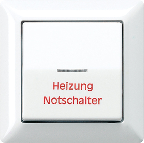 Wippe, Linse, Lichtleiter, Aufschrift Heizung Notschalter, Zentralplatte, für Wipp-Kontrollschalter, Tast-Kontrollschalter und beleuchtbare Taster   / Art. AS 590 H