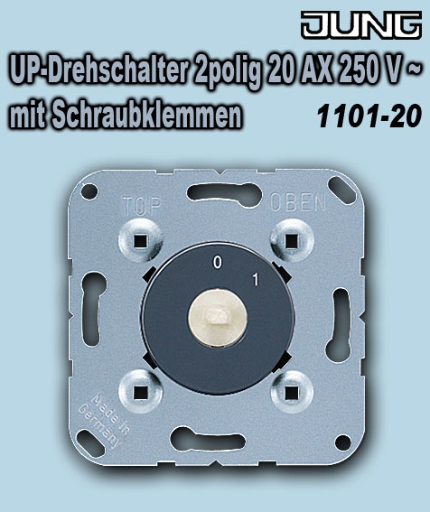 Jung UP Einsatz Drehschalter 2polig mit Schraubklemmen für starre und flexible Leiter bis 4 mm2