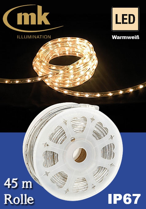 LED Rope Light 36 - PVC-Lichtschlauch mit 1.620 warmweißen LEDs / 45m Rolle / 105 W / 220-240V / für den Aussenbereich IP67 / schneidbar je 1.50 m