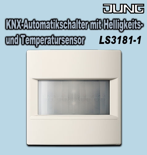 KNX-Automatikschalter universal Helligkeits- und Temperatursensor 1,1m mit LED / 180 Grad / Thermoplast (bruchsicher) hochglänzend