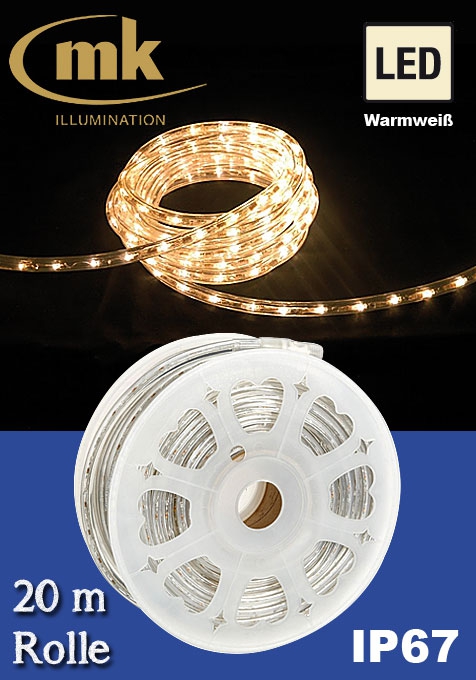 LED Rope Light 30 - PVC-Lichtschlauch mit 600 warmweißen LEDs / 20m Rolle / 30 W / 36V / für den Aussenbereich IP67 / schneidbar je 0,33 m