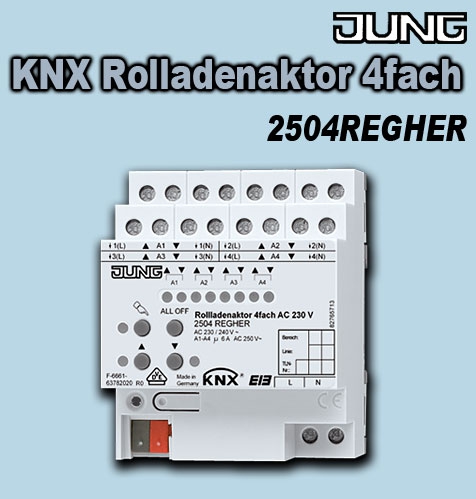 KNX Rollladenaktor, 4fach, REG, elektronische Handbedienung, LED-Statusanzeige, AC 230V / Art. 2504 REGHER