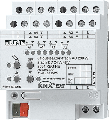 Jalousieaktor, 4fach AC 230 V ~, 2fach DC 24 V =, elektronische Handbedienung   / Art. 2504 REGHE