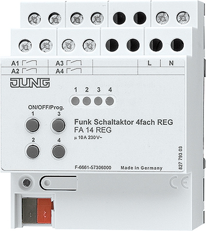Funk-Aktor, Schalter, 4-kanalig, REG, Schließer, Nebenstelleneingang, 4 TE   / Art. FA 14 REG