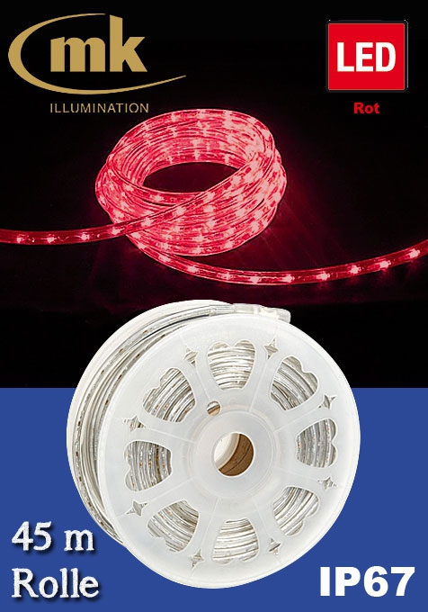 LED Rope Light 30 PVC-Lichtschlauch mit 1.350 roten LEDs / 45m Rolle / 220-240V/ 2.400 K / 157,5 W / für den Aussenbereich IP67 / 1m / Segment / kürzbar per 1m