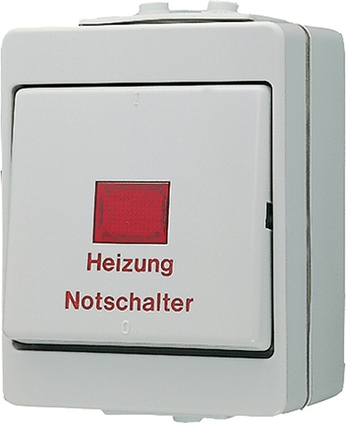 Heizung-Notschalter, 16 AX, 400 V ~, rotes Lichtaustrittsfenster, Kennzeichnung 1 / 0, Aus 3-polig   / Art. 603 HW