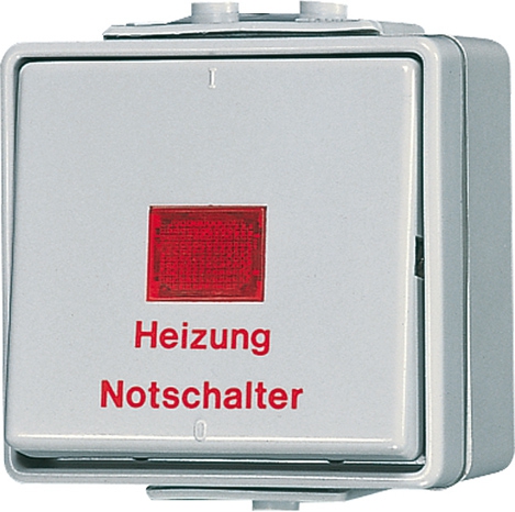 Heizung-Notschalter, 10 AX, 250 V ~, rotes Lichtaustrittsfenster, Kennzeichnung 1 / 0, Aus 2-polig   / Art. 602 HW