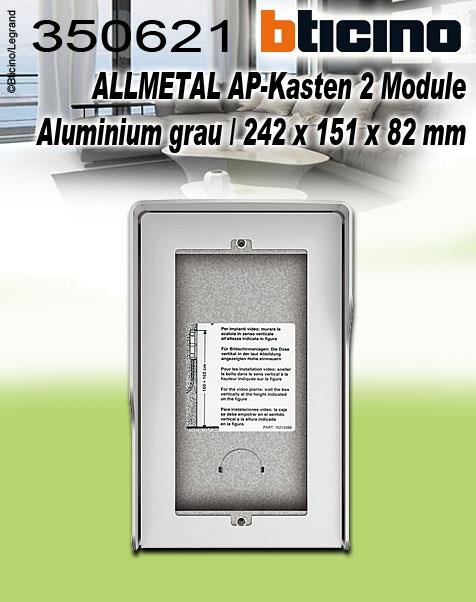 Bticino ALLMETAL AP-Kasten 2 Module aus Aluminium grau / 242 x 151 x 82 mm