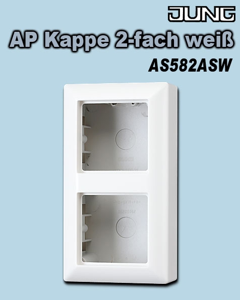 AP-Kappe 2-fach mit integrierter flammwidriger Bodenplatte und angeformtem Rahmen weiß glänzend / 156 x 85 x 47 mm