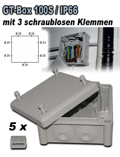 GT Box 100S / IP66 mit 5 Steckklemmen 4-polig, 2,5 mm2 / grau