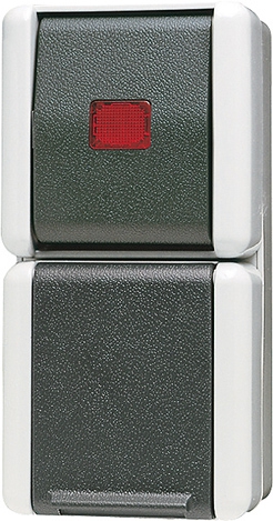 SCHUKO-Steckdose, 16 A 250 V ~, Wipp-Kontrollschalter, 10 AX 250 V ~, Universal Aus-Wechsel, Klappdeckel   / Art. 876 KOW