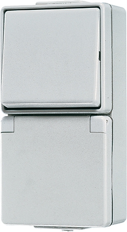 SCHUKO-Steckdose, 16 A 250 V ~, Wippschalter, 10 AX 250 V ~, Universal Aus-Wechsel, Klappdeckel   / Art. 676 W
