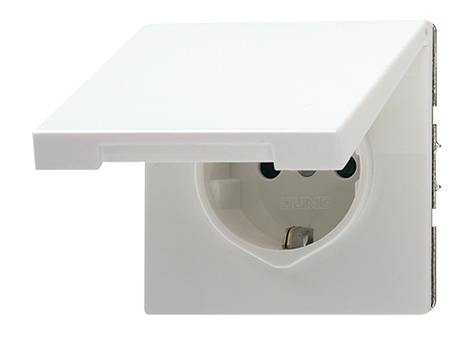 SCHUKO-Steckdose 16A 250V~, Klappdeckel, Berührungsschutz / Art. LS 520 KLKI LG