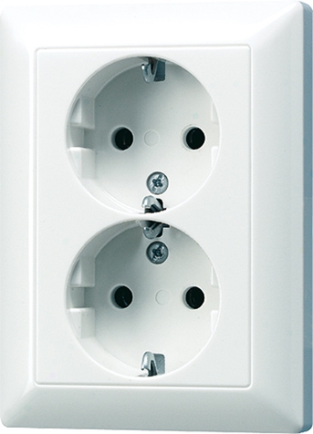SCHUKO-Steckdose, 2fach, 16 A, 250 V ~, Berührungsschutz, für 60er Gerätedose   / Art. AS 5020 KIU WW