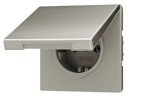 SCHUKO-Steckdose 1-fach mit Klappdeckel 16A 250V / Berührungsschutz / Aluminium matt
