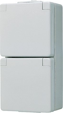 Schuko-Steckdose 2fach, 16A, 250V ~, verdrahtet, für waagerechte Montage   / Art. 622 WW