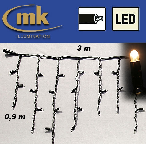 LED ICE LITE® 174 Eiszapfenvorhang 230V / 3 m x 0,9 m / 10,5W / koppelbar / IP67 für den Aussenbereich / warmweiß / schwarzes Kabel